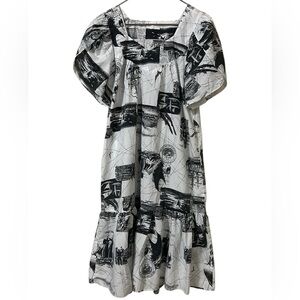 Made in Hawaii MuuMuu white black State of Hawaii nautical puff sleeve pockets